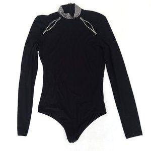 Versace Collection Black Mock Neck Bodysuit Embellished NWT Size 8 IT 44